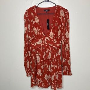 Autumn Dreams Rust Orange Floral Print Long Sleeve Mini Dress